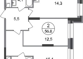 Продам 2-комнатную квартиру, 56.8 м2, Москва