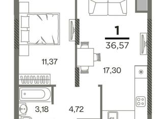 Продажа двухкомнатной квартиры, 36.6 м2, Рязань