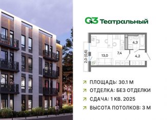 Квартира на продажу студия, 30.1 м2, рабочий посёлок Ильинский, жилой комплекс Джи3 Театральный, к1