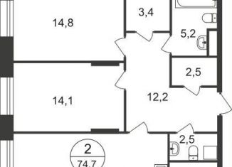 Продается 2-ком. квартира, 74.7 м2, Московский, ЖК Первый Московский, 11-я фаза, к4