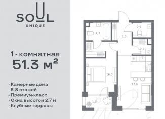 Продажа 1-комнатной квартиры, 51.3 м2, Москва, район Аэропорт, Часовая улица, 28к1