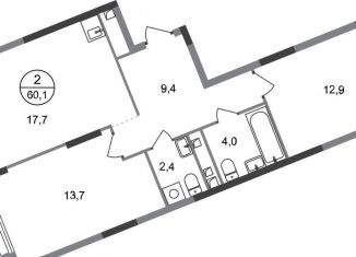 2-ком. квартира на продажу, 60.1 м2, Москва, деревня Рассказовка, 2