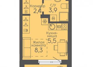 Продам квартиру студию, 22.2 м2, Екатеринбург, метро Ботаническая, жилой комплекс Новокольцовский, 6