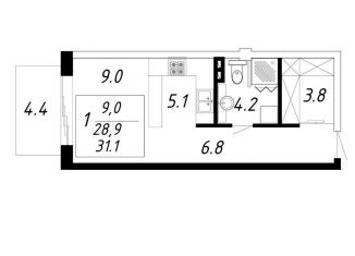 Продам 1-ком. квартиру, 31.1 м2, Ессентуки