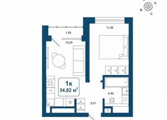 Продам 1-комнатную квартиру, 34.8 м2, деревня Дударева, улица Сергея Джанбровского, 25