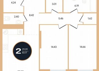 Продажа двухкомнатной квартиры, 83.2 м2, Республика Башкортостан, улица Рихарда Зорге, 73/1