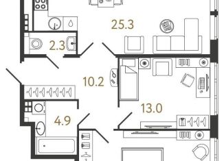 Продажа двухкомнатной квартиры, 74.2 м2, Санкт-Петербург