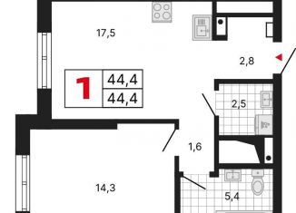 Продается однокомнатная квартира, 44.6 м2, Екатеринбург, Ленинский район, улица Шаумяна, 11