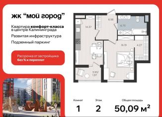 Продажа 1-комнатной квартиры, 50.1 м2, Калининград