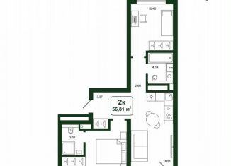 Продается 2-ком. квартира, 56.8 м2, деревня Дударева, улица Сергея Джанбровского, 25