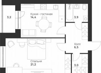 1-комнатная квартира на продажу, 52.2 м2, Тула, улица Героев России, 6
