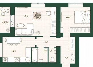 Продажа 2-ком. квартиры, 55.9 м2, поселок городского типа Стройкерамика, улица Олега Пешкова, ЖК Детский Мир