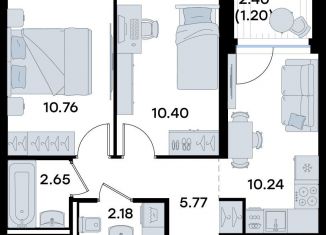 Продаю двухкомнатную квартиру, 43.2 м2, Татарстан