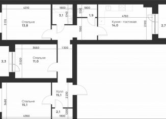 3-комнатная квартира на продажу, 81.1 м2, Тула, улица Героев России, 6