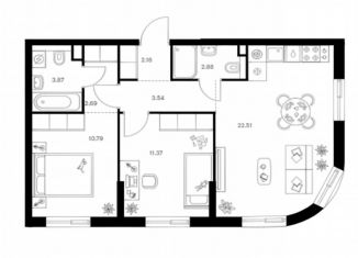 Двухкомнатная квартира на продажу, 60 м2, Татарстан, Роторная улица, 27А