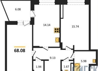 Продается 2-комнатная квартира, 68.1 м2, Воронеж, Электросигнальная улица, 9Ак1