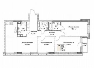 Продаю трехкомнатную квартиру, 100.9 м2, Нижний Новгород