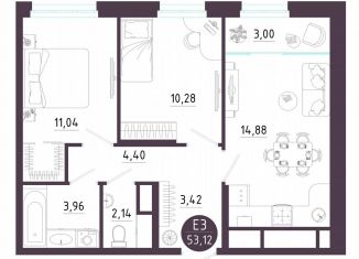 Продам 2-комнатную квартиру, 53.1 м2, Тула, Пряничная улица, 9