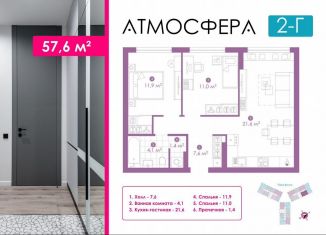 Продам 2-ком. квартиру, 57.5 м2, Астрахань, улица Бехтерева, 12/4, ЖК Атмосфера