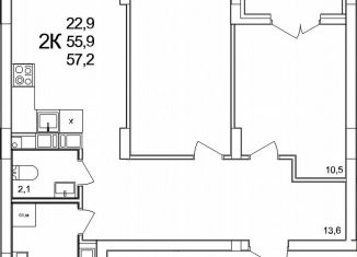Продается 2-комнатная квартира, 57.2 м2, деревня Анкудиновка, жилой комплекс КМ Анкудиновский Парк, 47, ЖК КМ Анкудиновский Парк
