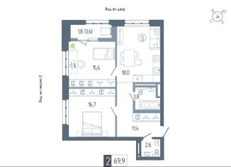 Продаю 2-ком. квартиру, 69.9 м2, Республика Башкортостан
