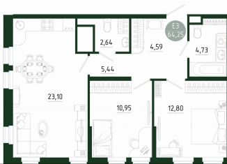 Продается 2-ком. квартира, 64.3 м2, Тула