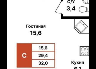 Продается квартира студия, 32 м2, Уфа, улица Даяна Мурзина, 5/1, ЖК Цветы Башкирии