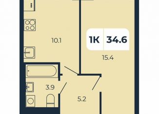 1-комнатная квартира на продажу, 34.6 м2, поселок Верхнетемерницкий