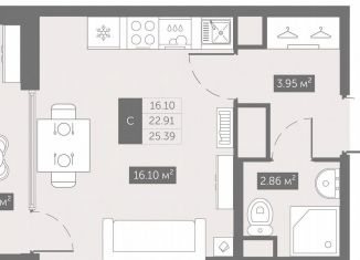 Квартира на продажу студия, 25.4 м2, посёлок Шушары