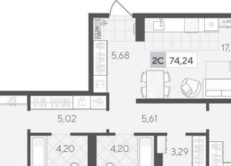 Продажа двухкомнатной квартиры, 74.2 м2, Тюмень, Ленинский округ