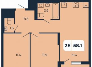 2-ком. квартира на продажу, 58.1 м2, поселок Верхнетемерницкий