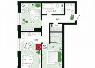 Продается 2-комнатная квартира, 59.1 м2, Тула