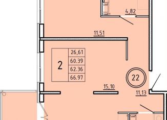 Продаю двухкомнатную квартиру, 60.4 м2, посёлок Шушары, ЖК Образцовый Квартал 16, 3
