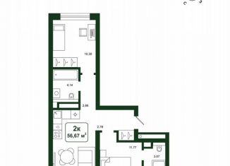 Продажа 2-комнатной квартиры, 56.7 м2, деревня Дударева, улица Сергея Джанбровского, 25