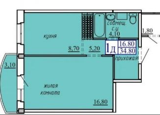 Продажа 1-комнатной квартиры, 34.8 м2, Тюмень, улица Героев Космоса, 23, ЖК Тура-2