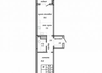 1-комнатная квартира на продажу, 46.7 м2, Барнаул