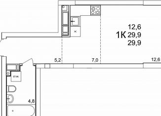Продажа однокомнатной квартиры, 29.6 м2, деревня Анкудиновка, ЖК КМ Анкудиновский Парк