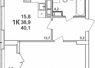 Продаю 1-комнатную квартиру, 40.1 м2, деревня Анкудиновка, ЖК КМ Анкудиновский Парк
