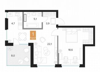 Продажа 1-ком. квартиры, 56.8 м2, Курск