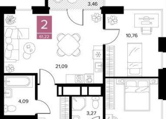 Продается 2-комнатная квартира, 61.2 м2, Рязань