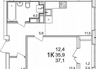 Продается 1-ком. квартира, 37.1 м2, деревня Анкудиновка, ЖК КМ Анкудиновский Парк