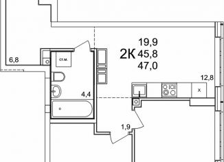 Продам 2-ком. квартиру, 47 м2, деревня Анкудиновка, деревня Анкудиновка, 47А