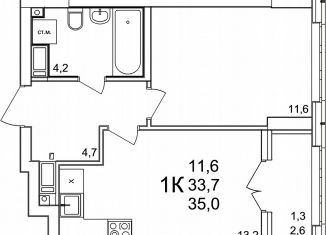 Однокомнатная квартира на продажу, 35 м2, деревня Анкудиновка, деревня Анкудиновка, 47А