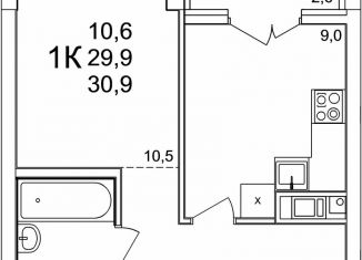 Продам 1-комнатную квартиру, 30.9 м2, деревня Анкудиновка, ЖК КМ Анкудиновский Парк