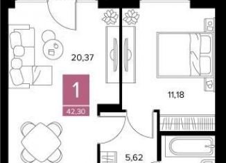 Продам 1-ком. квартиру, 42.3 м2, Рязань
