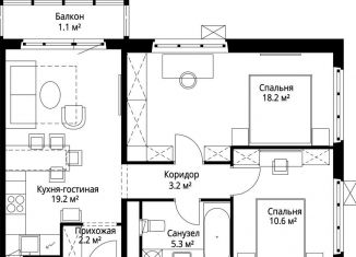 Продается 2-ком. квартира, 59.8 м2, деревня Сапроново, микрорайон Купелинка, 7, ЖК Эко Видное 2.0