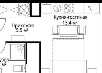 Квартира на продажу студия, 22.5 м2, деревня Сапроново, микрорайон Купелинка, 7, ЖК Эко Видное 2.0