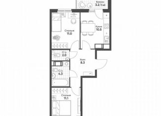 Продается 2-ком. квартира, 48.8 м2, посёлок Шушары
