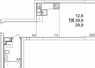 Продается однокомнатная квартира, 29.9 м2, деревня Анкудиновка, ЖК КМ Анкудиновский Парк