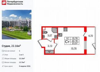 Квартира на продажу студия, 22.2 м2, Санкт-Петербург, Московский район